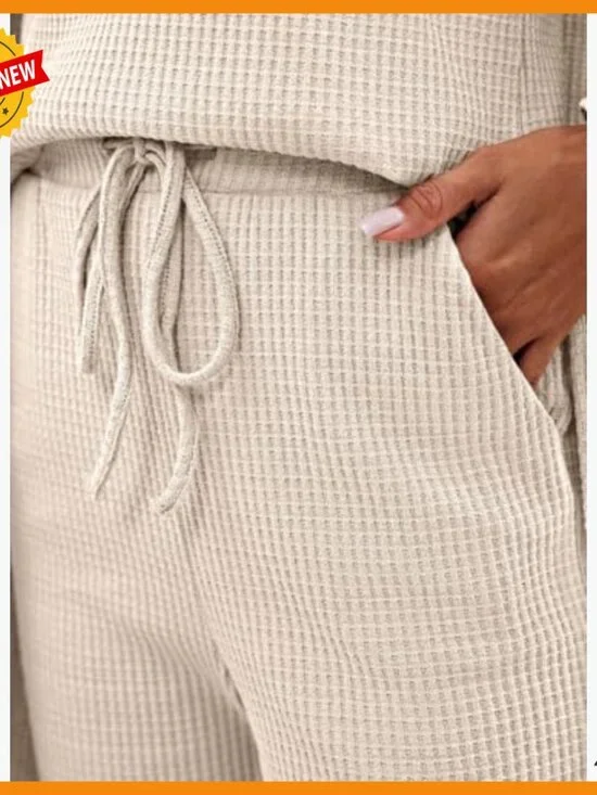 3 Piece Waffle Knit Lounge Set with Cardigan Joggers Tank Top - Picture 5 of 6